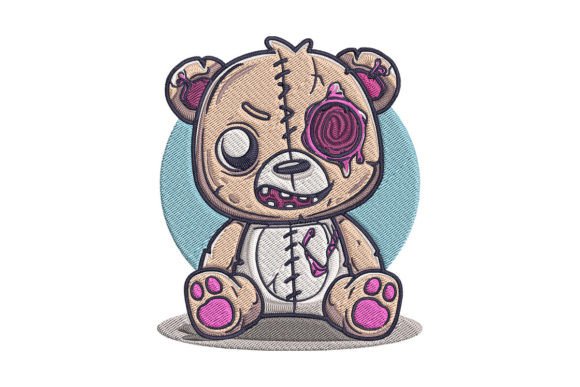 Cute Bear Zombie Embroidery