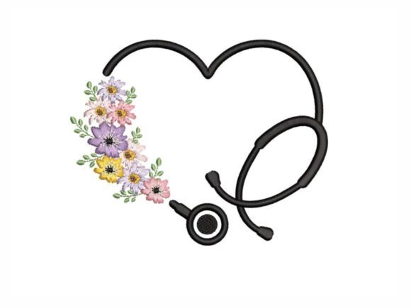 Floral Stethoscope Embroidery Design