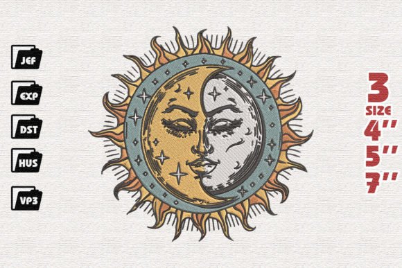 Magic Sun and Moon Embroidery Design