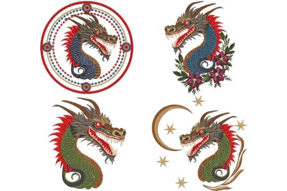 Set of 4 Chinese Dragon Moon and Stars