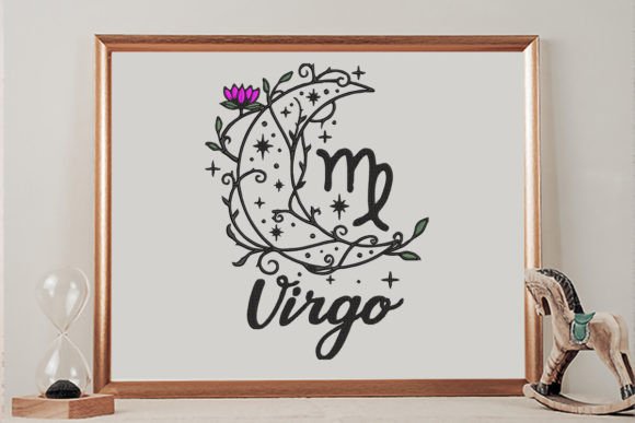 Virgo Zodiac Sign, Decorated Floral Moon