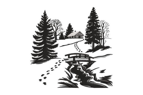 Winter Cabin Landscape